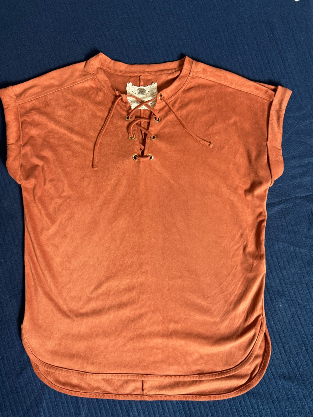 Cupio Rust Lace-Up Short Sleeve Top